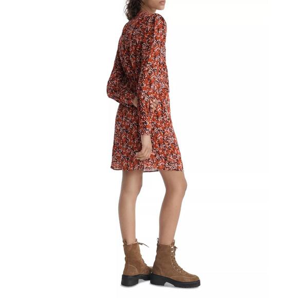 The Kooples Burning Flowers Mini Dress Size 0 (US XS) Red Floral V-Neck NWT - Picture 2 of 10